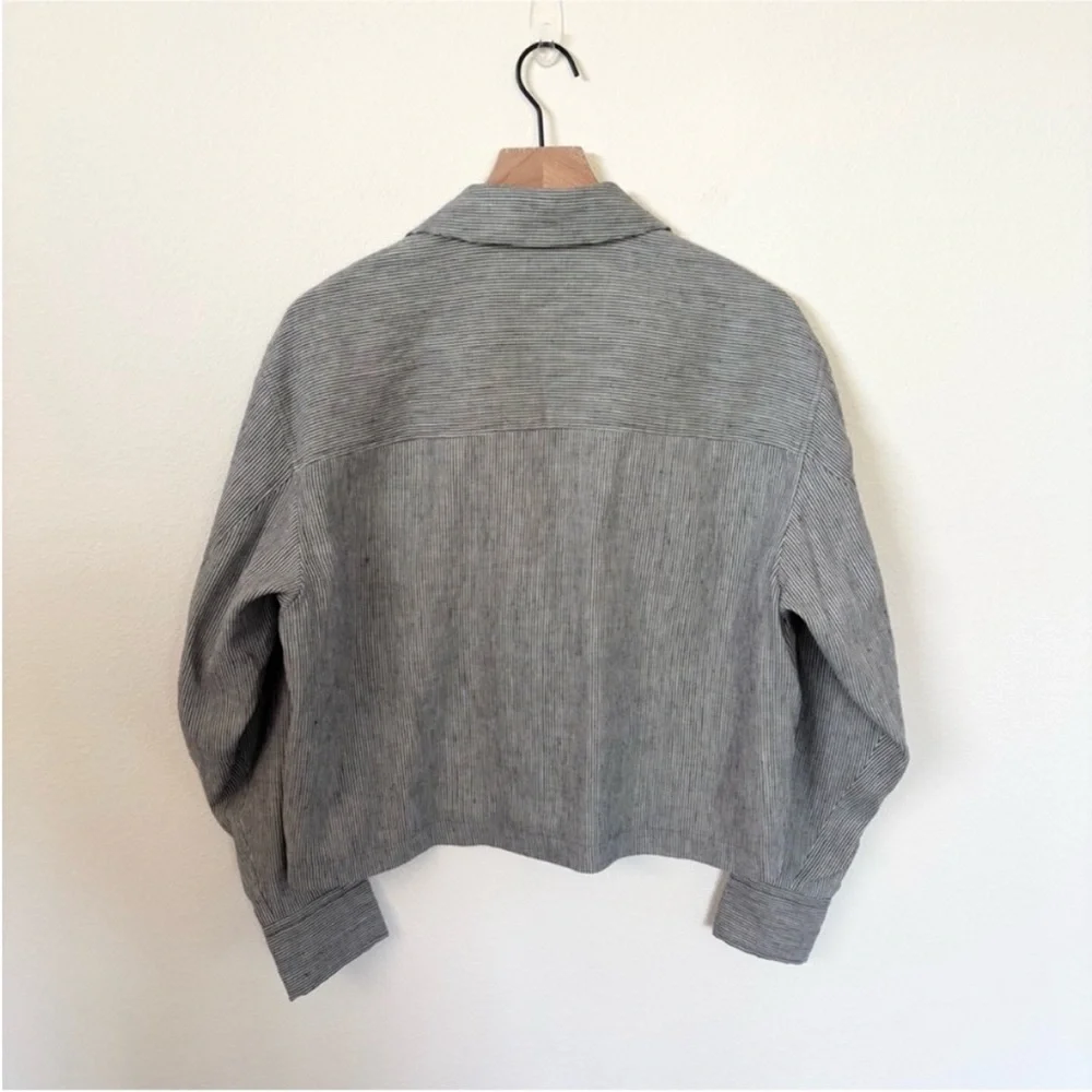 Rag and Bone Designer Jacket Cropped Striped Jessie Coat Linen Gray Size Medium - Picture 11 of 14